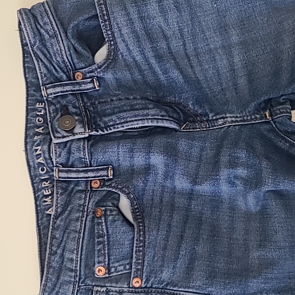 American Eagle Women Jeans 26x28 Blue Athletic Fit Flex Skinny Distressed Teen - Picture 2 of 12